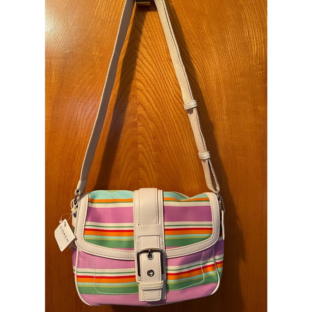 New: COACH Multicolored Striped Cloth Handbag w/ Long Canvas Adjustable Strap